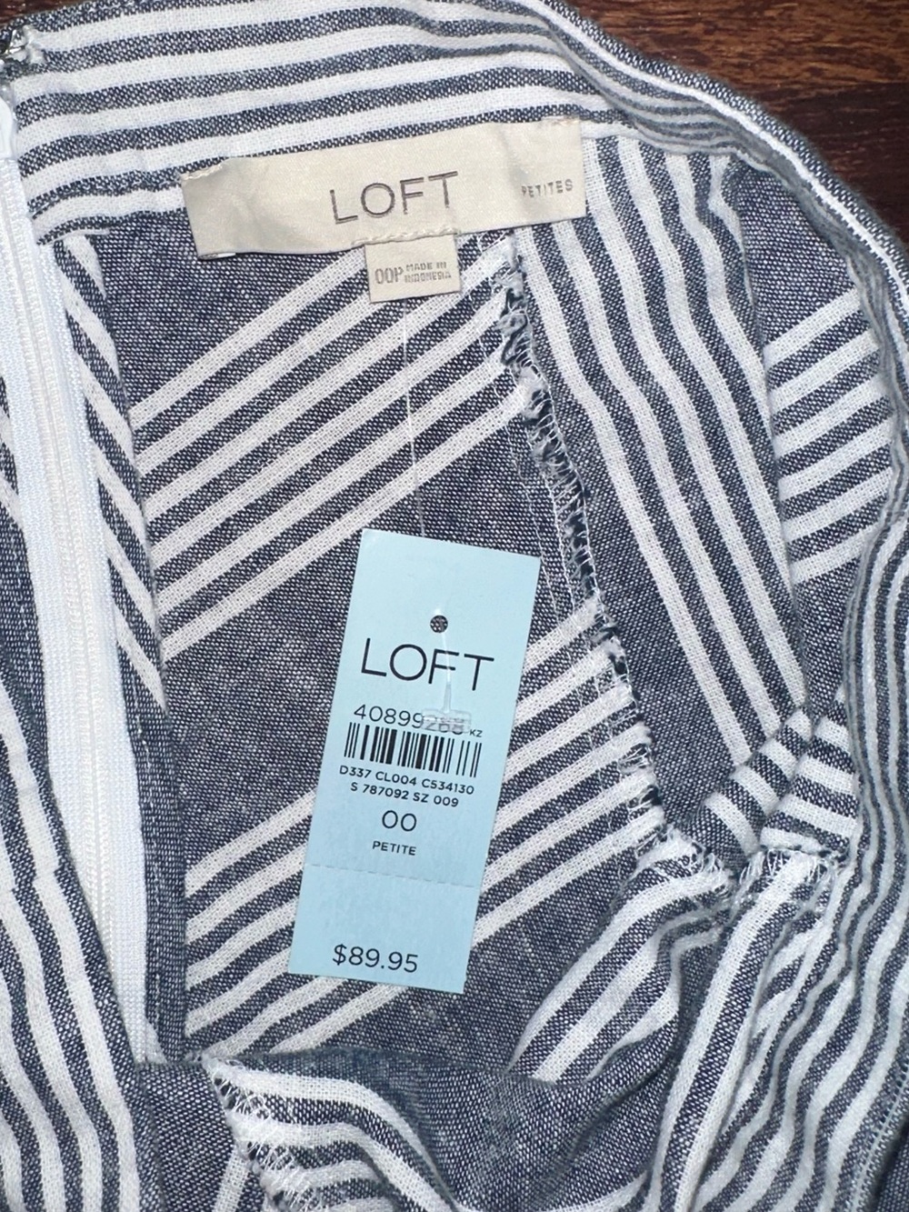 LOFT linen blend dusty blue and White Chevron A-Line Skirt - Picture 3 of 6